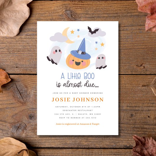 Invitation adorable Petit Boo Baby shower d'Halloween