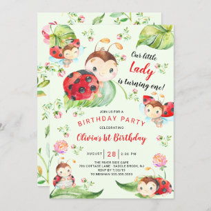Invitation Adorable Petite Dame Ladybug 1er anniversaire
