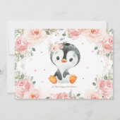 Invitation Adorable Pingouin Blush Floral 1er Anniversaire Ph (Dos)