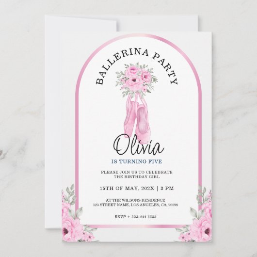 Invitation Adorable Pink Ballerina Party (Devant)