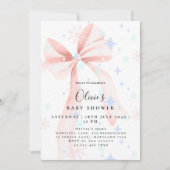 Invitation Adorable Pink Bow & Snowflakes Baby Shower (Devant)