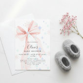 Invitation Adorable Pink Bow & Snowflakes Baby Shower