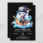 Invitation Adorable pirate numérique Anniversaire (Devant / Derrière)