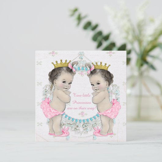 Invitation Adorable Princesse Baby shower jumeau (Debout devant)