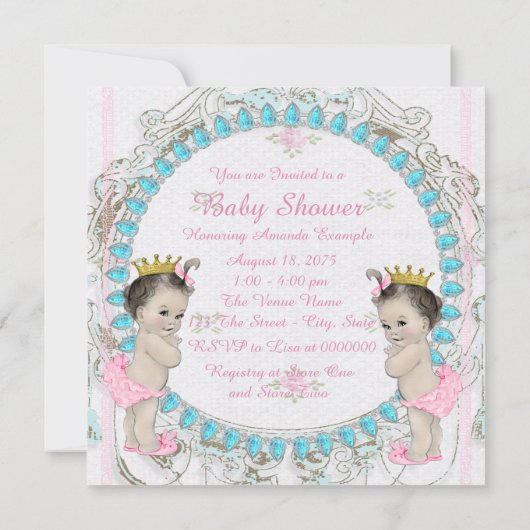 Invitation Adorable Princesse Baby shower jumeau (Dos)