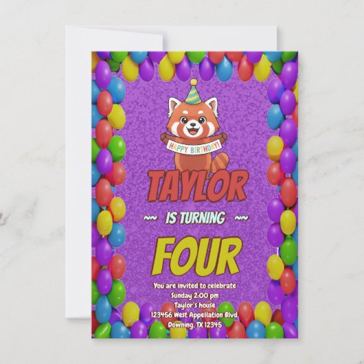 Invitation Adorable Red Panda Birthday Invite (Devant)
