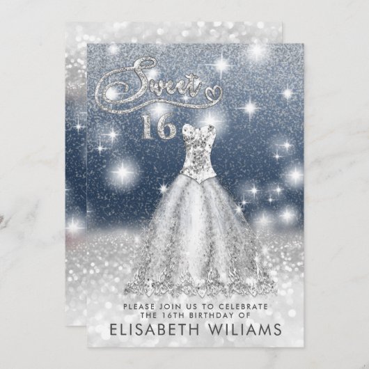 Invitation Adorable robe argent charmant glittery ombre (Devant / Derrière)