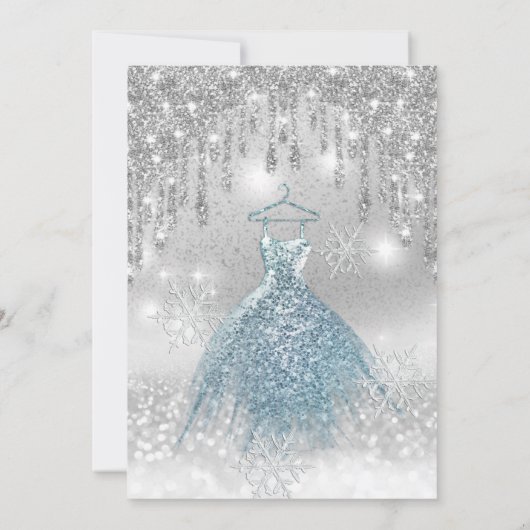 Invitation Adorable robe bleu argent gouttes d'ombre dans (Dos)