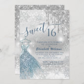 Invitation Adorable robe bleu argent gouttes d'ombre dans (Devant / Derrière)