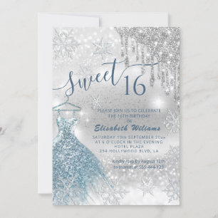 Invitation Adorable robe bleu argent gouttes d'ombre dans