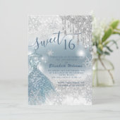 Invitation Adorable robe bleue argent gouttes de glittery omb (Debout devant)