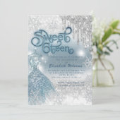 Invitation Adorable robe bleue argent gouttes de glittery omb (Debout devant)