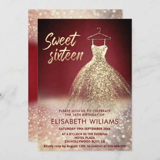 Invitation Adorable robe or charmant glittery ombre (Devant / Derrière)