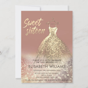 Invitation Adorable robe or charmant glittery ombre