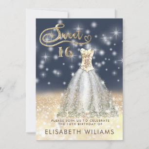 Invitation Adorable robe or charmant glittery ombre invit