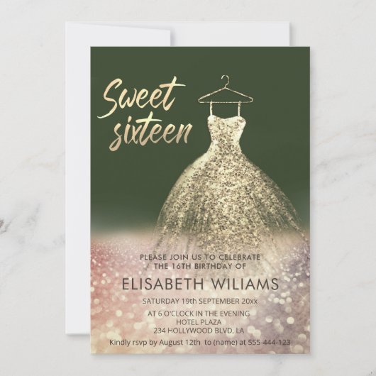 Invitation Adorable robe or charmant glittery ombre rouge i (Devant)