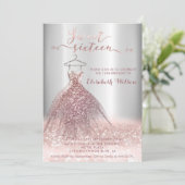 Invitation Adorable Rose or glitterie robe calligraphie Invi (Debout devant)