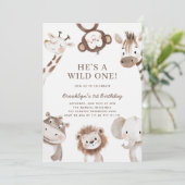 Invitation Adorable Safari Animal Thème 1er Anniversaire (Debout devant)