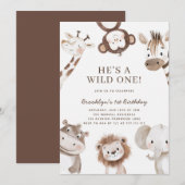 Invitation Adorable Safari Animal Thème 1er Anniversaire (Devant / Derrière)