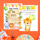 Invitation Adorable Safari Animaux avec signe en bois, Annive