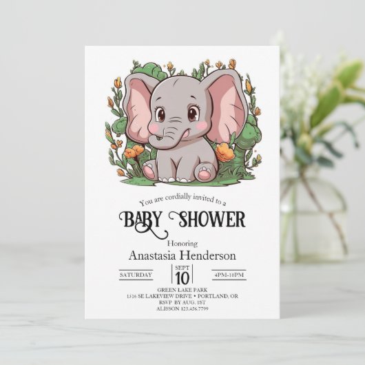 Invitation Adorable simple éléphant Baby shower numérique (Debout devant)