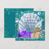 Invitation Adorable Sirène Blonde sous la mer Anniversaire (Devant / Derrière)