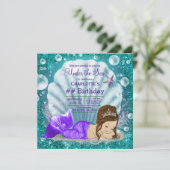 Invitation Adorable Sirène Brunette sous la mer Anniversaire (Debout devant)