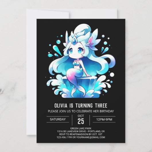 Invitation Adorable Sirène Dreamy Anniversaire (Devant)