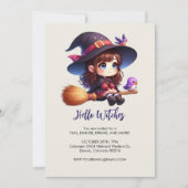 Invitation Adorable sorcière mignonne avec 2 oiseaux, Hallowe (Devant)
