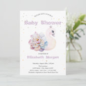 Invitation Adorable Swan Stars Baby shower Fleurs (Debout devant)