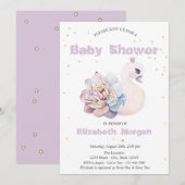 Invitation Adorable Swan Stars Baby shower Fleurs (Devant / Derrière)