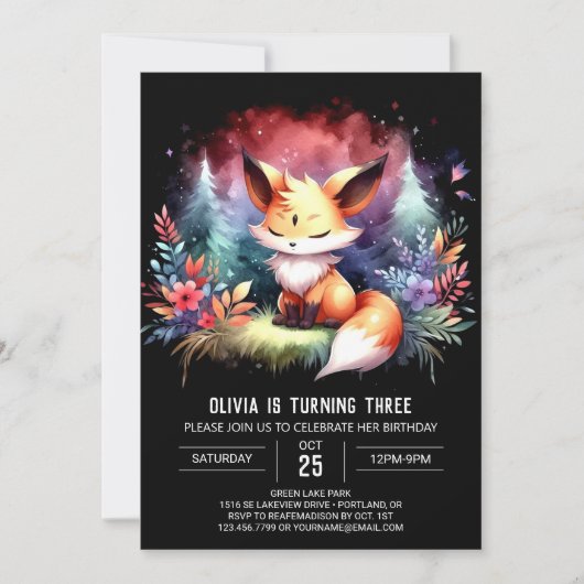 Invitation Adorable Sweet Fox Anniversaire numérique (Devant)
