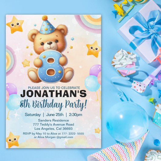 Invitation Adorable Teddy Bear Birthday 8 for boy's
