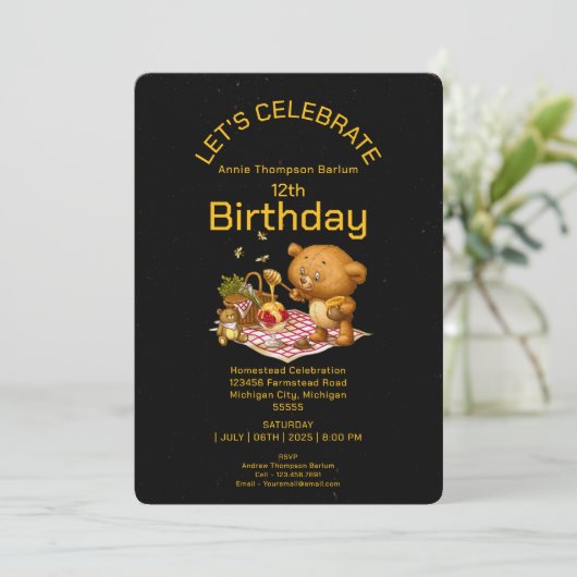 Invitation Adorable Teddy Bear Pique-nique Anniversaire Invit (Debout devant)