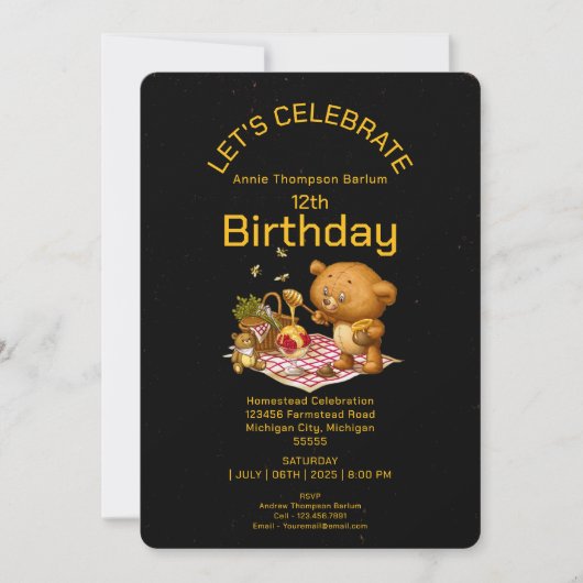 Invitation Adorable Teddy Bear Pique-nique Anniversaire Invit (Devant)