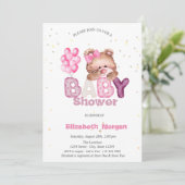 Invitation Adorable Teddy Bear Stars Baby shower Ballons (Debout devant)