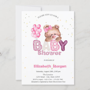 Invitation Adorable Teddy Bear Stars Baby shower Ballons