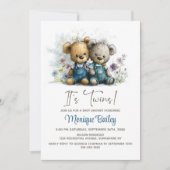 Invitation Adorable Teddy Bear Twins Baby Shower (Devant)