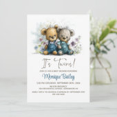 Invitation Adorable Teddy Bear Twins Baby Shower (Debout devant)