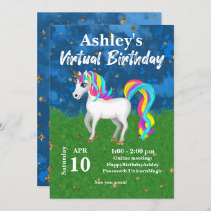 Invitation Adorable Unicorn couleurs vives Anniversaire virtu