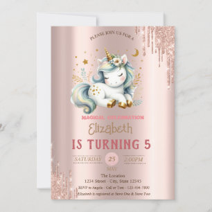 Invitation Adorable Unicorn, Rose Gold Drives Anniversaire