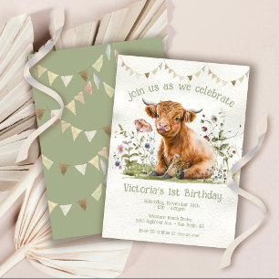 Invitation Adorable vache Highland 1er anniversaire fête
