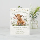 Invitation Adorable vache Highland 1er anniversaire fête (Debout devant)