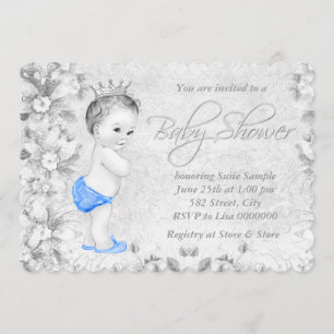 Invitation Adorable Vintage Boys Baby shower bleu et gris