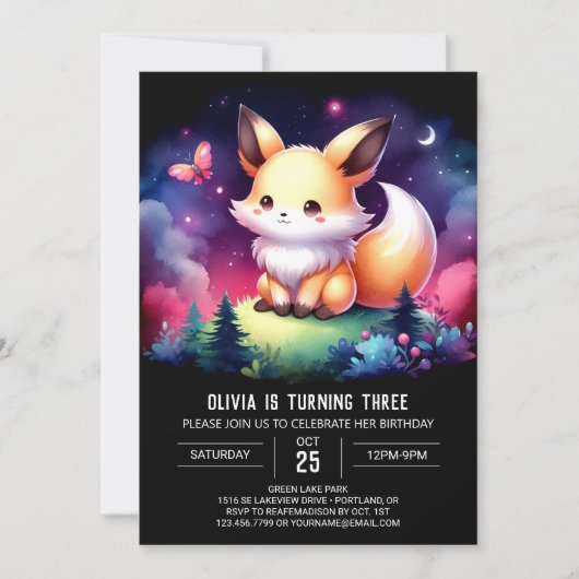 Invitation Adorable Whimsy Fox Anniversaire numérique (Devant)