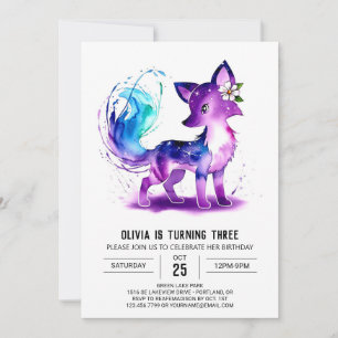 Invitation Adorable Woodland Fox Digital Girl Anniversaire