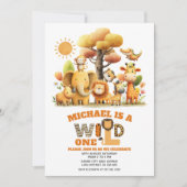 Invitation Adorable ZOO Animals WILD ONE Safari 1st Birthday (Devant)