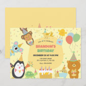 Invitation Adorables animaux de fête  (Devant / Derrière)