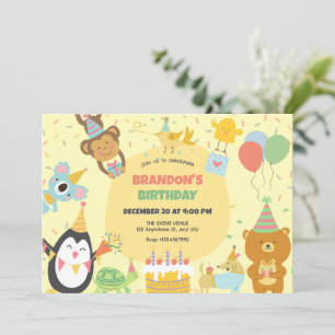 Invitation Adorables animaux de fête