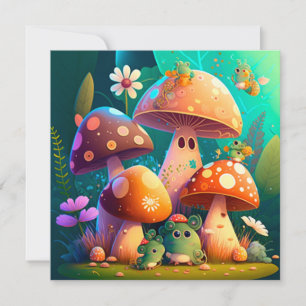 Invitation Adorables petits champignons verts mignons bébés